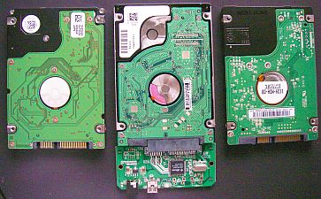 左からIBM-160GB, Seagate-80GB, WD-160GB。Seagateのフライス痕がステキ。